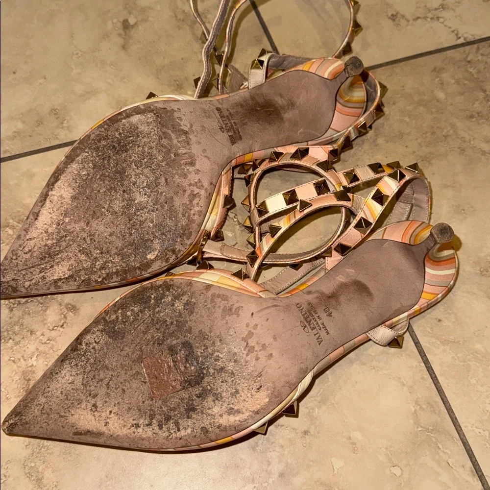 Valentino Pointed-Toe Studded heels- Pink & Orange rock stud strappy heels 40 - Picture 4 of 6
